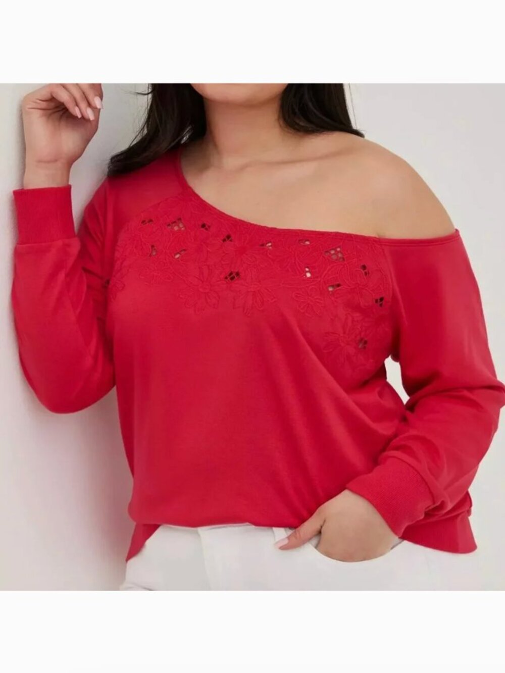 TORRID 2 Plus Size Off Shoulder Lt Weight French Terry Embroidered Sweatshirt 2X